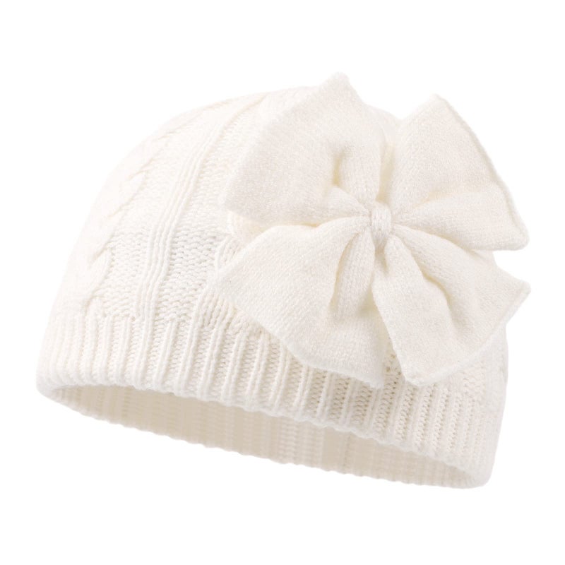 JANGANNSA Winter Warm Knitted Baby Hat for Girls Cotton Lined Infant Toddler Hat Autumn Cute Bow Classic Girls Beanie 0-6Y(L,White) - Image 1
